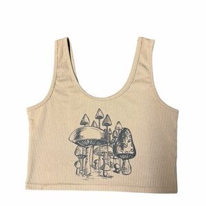 ROMWE Beige Ribbed Mushroom Crop Tank